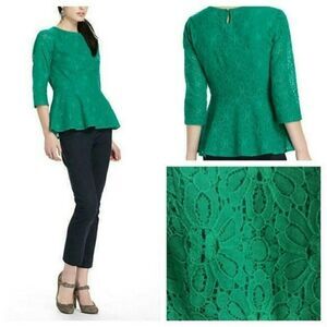 Anthropologie MOULINETTE SOEURS Green Lace Peplum Top 0